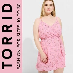 Torrid Pink Ditsy Floral Rose Georgette Surplice Wrap Skirted Romper, NWT!